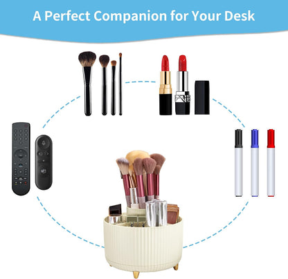Marbrasse Desk Organizer, 360-Degree Rotating Pen Holder, Desk Organizers and Accessories with 5 Compartments Pencil Holder, Art Supply Storage Box Caddy for Office, Home（White）