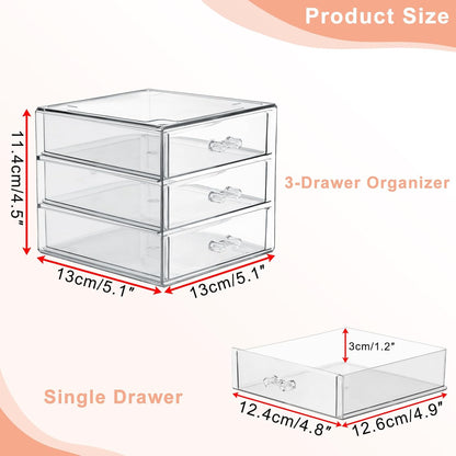 BTSKY Clear Acrylic Storage Organizer with Drawers, 3-Layer Desktop Organizer for Office Essentials, Multi-Purpose Stackable Container for Bathroom Vanity, Desk Makeup Jewelry Container Storage Box