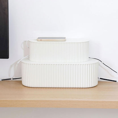 White Cable Management Box, Plastic Cable Box Organizer with Lid for Wire, Power Strip, Surge Protector, Extension Cords Hider Cover Under Home Office Desk and Floor (Large)