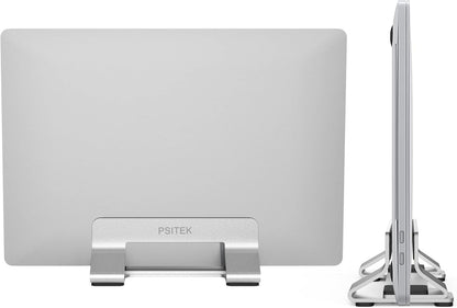 Aluminum Dual Vertical Laptop Stand Dock Holder, Supports 2 Devices, Adjustable Slot Width 15-36mm, Space-Saving Upright Storage for MacBook and Laptops