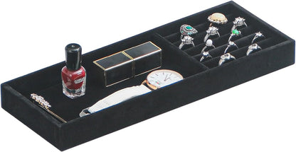 Divided Drawer Organizer Tray, Velvet Jewelry Storage Tray, Necklace Bracelet Ring Earring Display Tray,Bedside Nightstand Desk Holder Tray for Phone Watch Sunglasses Cosmetics Storage/Beige/1grid
