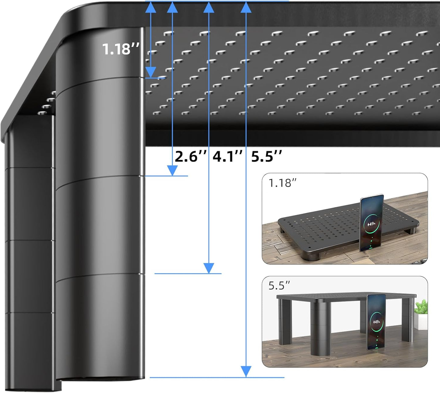 Pholiten Monitor Stand Riser, Desktop Stand, Computer Stand, Ergonomic Design, Two-Level Design, Desktop Organization, Keyboard Smartphone Storage, Printer Stand, Display Stand, 16.5 x 9.3 x 5.6