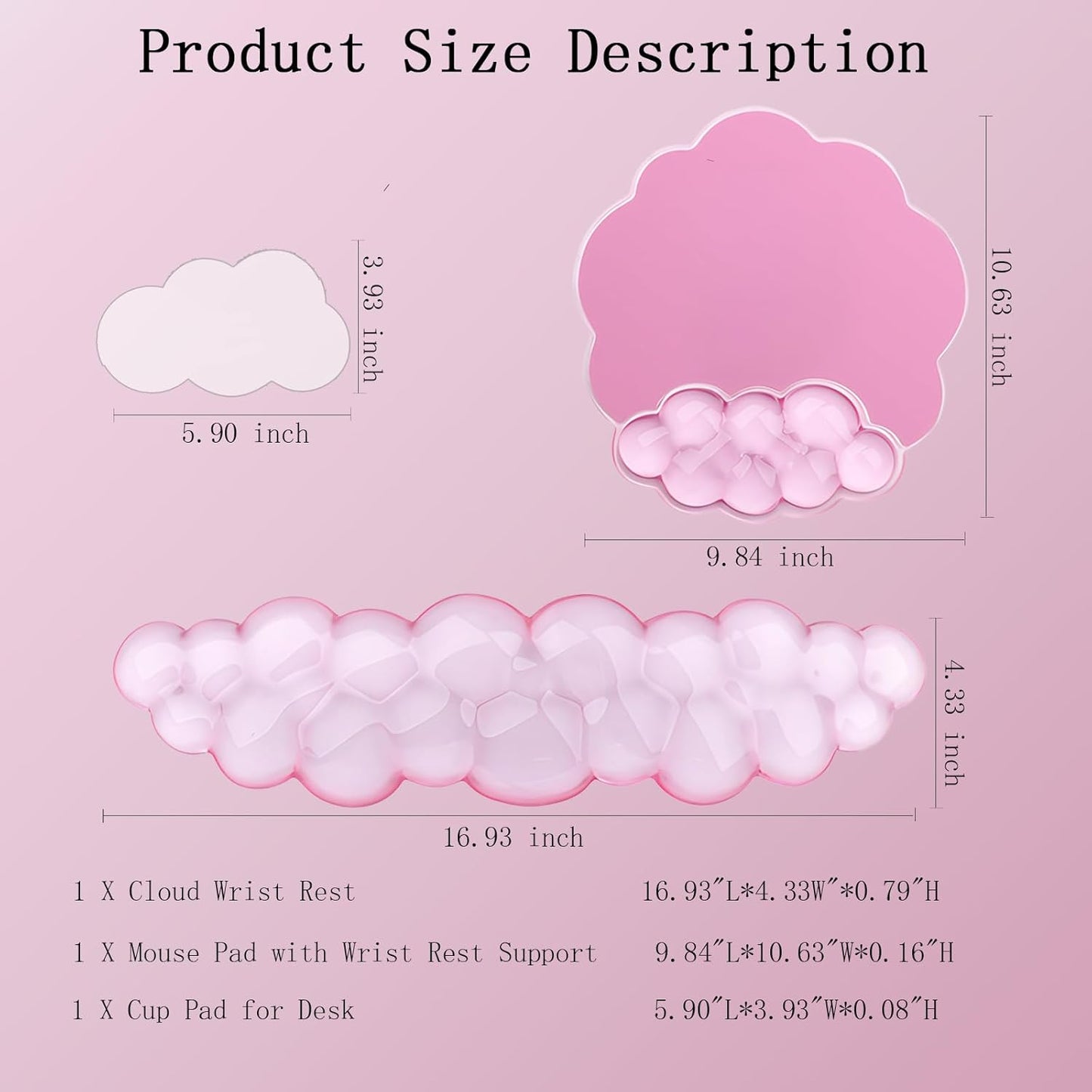 Cloud Wrist Rest Keyboard Pink Mouse Pad Set with Wrist Rest Ergonomic Wrist Pad Memory Foam Non-Slip Base Cute Gradient Wrist Support for Computer Laptop Gaming Home Office Relief Typing Pain