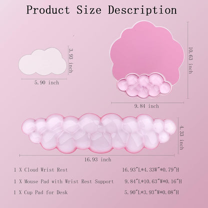 Cloud Wrist Rest Keyboard Pink Mouse Pad Set with Wrist Rest Ergonomic Wrist Pad Memory Foam Non-Slip Base Cute Gradient Wrist Support for Computer Laptop Gaming Home Office Relief Typing Pain