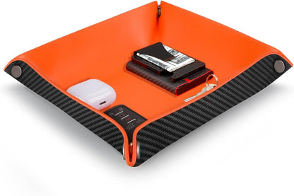 Valet Tray Organizer with Carbon Fiber Style Texture, Foldable Catchall Tray for Keys, Wallet & Everyday Essentials(Red)