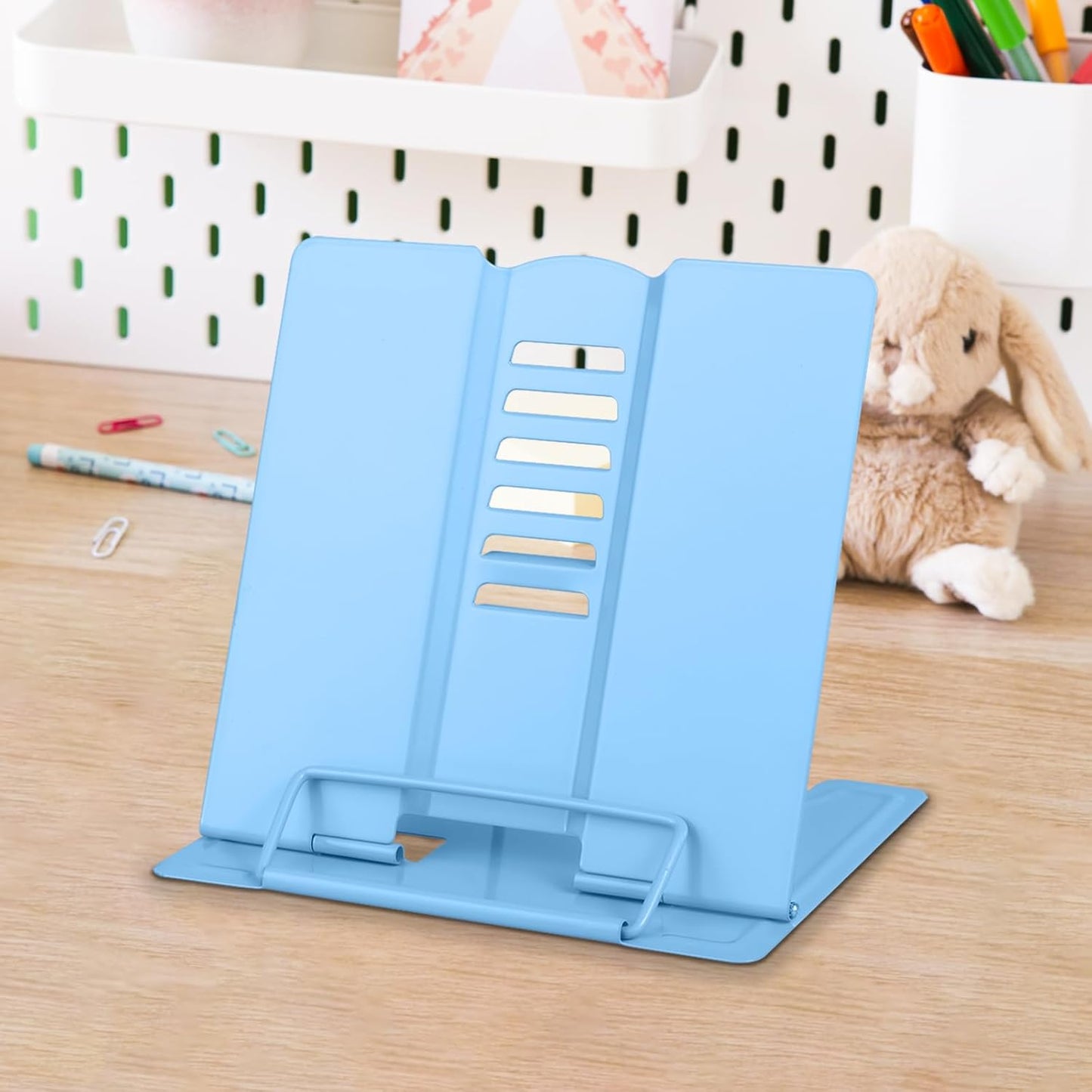 Honagu Small Book Stand Book Holder Metal Desk Stand for Reading Hands Free, Adjustable Cookbook Documents Holder, Portable for Music Books, Textbook, Recipe, Tablet, Ipad, Great Gifts (White)