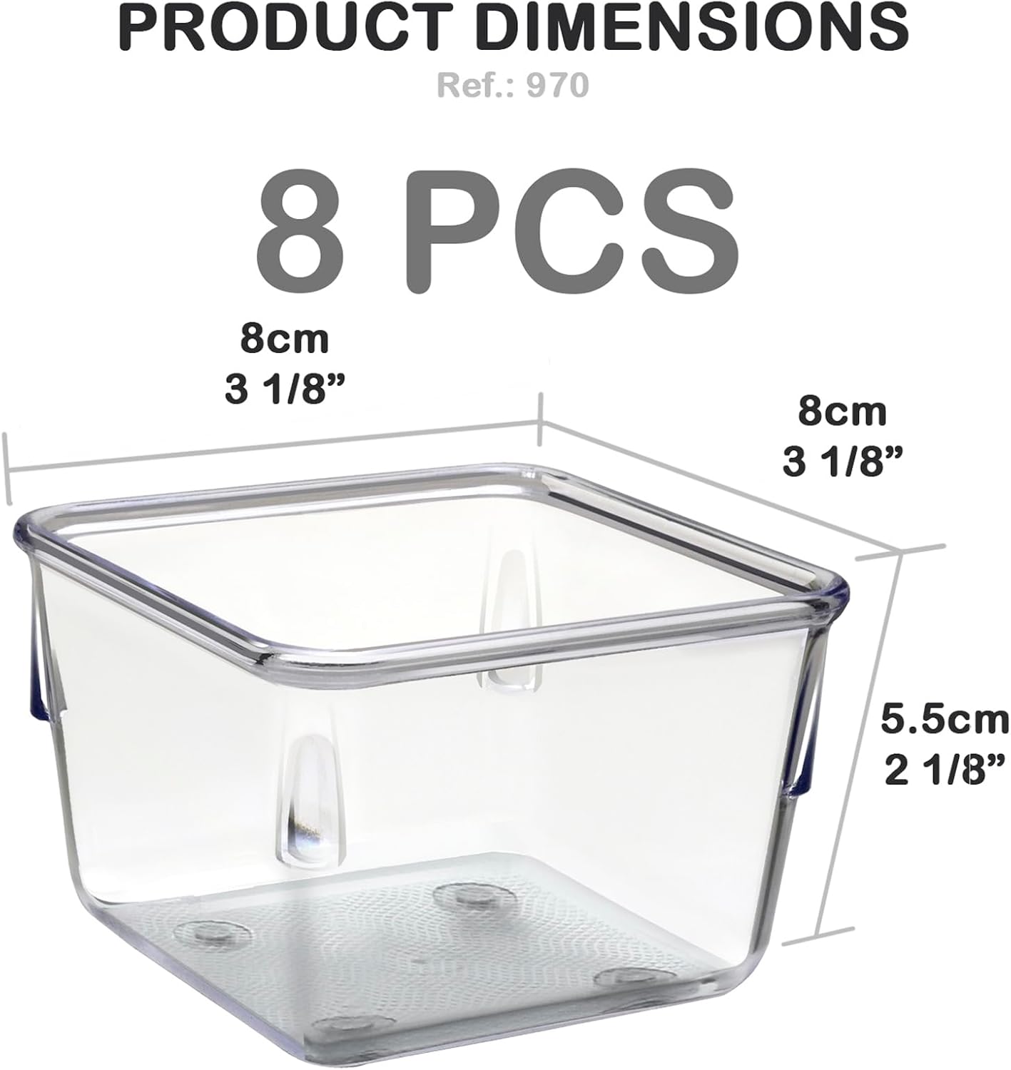 Acrimet 8-Pack Clear Plastic Drawer Organizer Set, Square Crystal Desk Drawer Trays and Dividers, Storage Bins for Office, Makeup, Kitchen, Bathroom and Junk Drawer