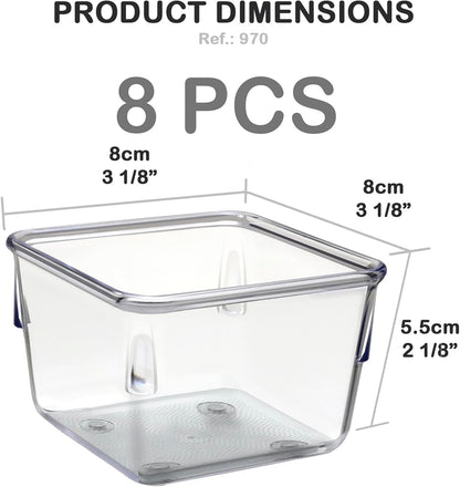Acrimet 8-Pack Clear Plastic Drawer Organizer Set, Square Crystal Desk Drawer Trays and Dividers, Storage Bins for Office, Makeup, Kitchen, Bathroom and Junk Drawer