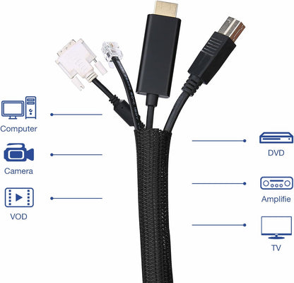 JOTO 4 Pack Cable Management Sleeve, 19-20 Inches Cord Organizer System with Zipper for TV Computer Office Home Entertainment, Flexible Cable Sleeve Wrap Cover Wire Hider System -Black