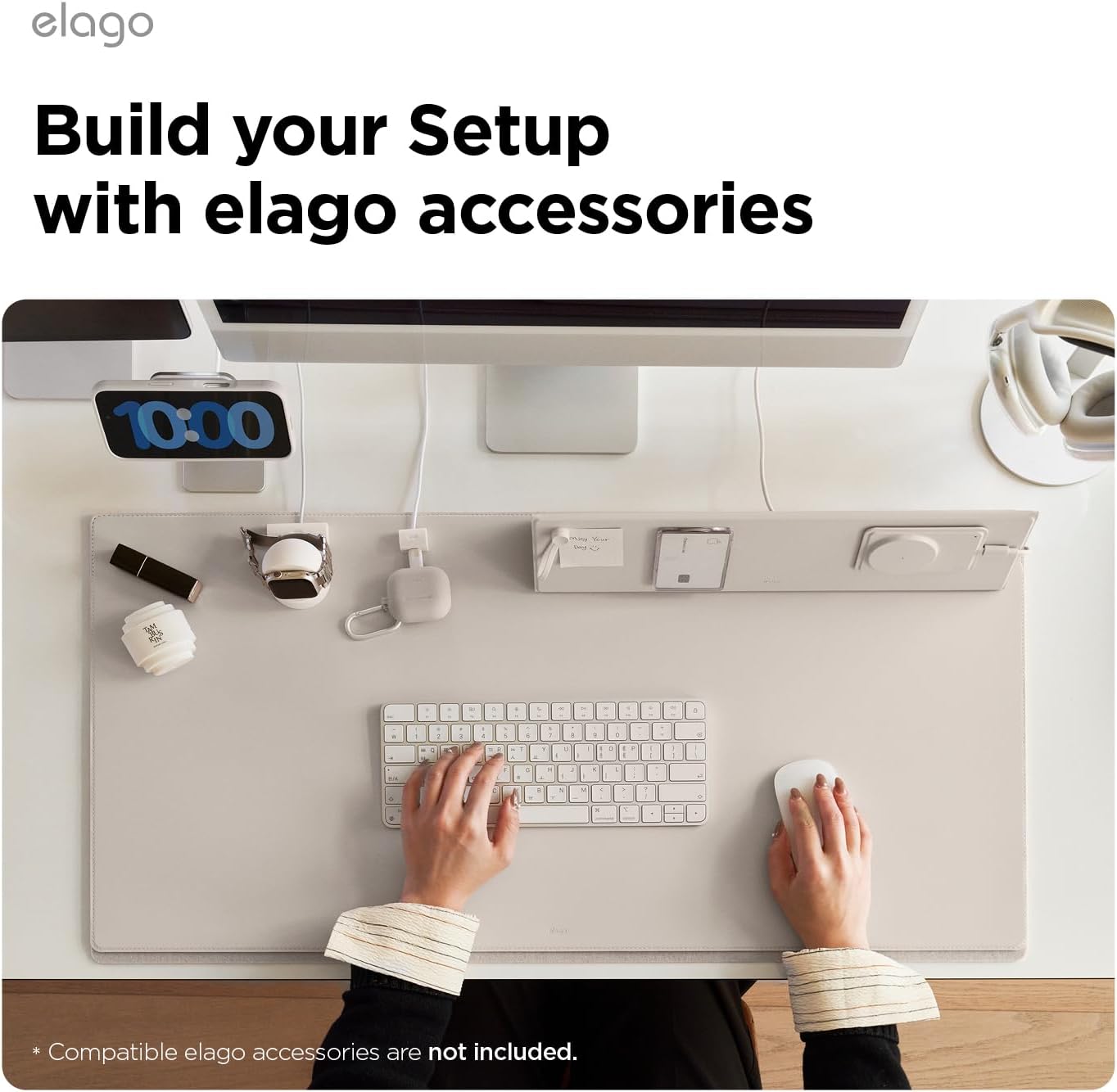 elago Smart Magnetic Desk Mat Folio Board Compatible with All Magnetic Products Clean Organized Desk for Office and Home (Microfiber Leather-Stone)