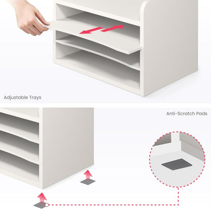Ballucci 4-Tier Paper Organizer for Desk, Stackable Organizer Tray, Desk Storage Shelves, Stacking Letter Paper Tray Sorter for Classroom, Office, White
