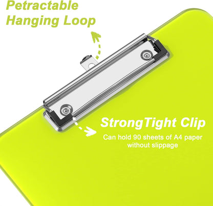 Rimilak 8.5 x 11 Plastic Clipboards Set of 2, Low Profile Metal Clip, Translucent Board, 12.5 x 9 in Letter Size, Office Supply, Back to School, Purple