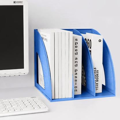 SAYEEC Magazine Holder Sturdy Binder Holder Desk File Sorter Plastic File Folder Organizer Stand Book Shelf Dividers Vertical Storage Rack Desktop Bookshelf Display Box for Office School Home (Black)