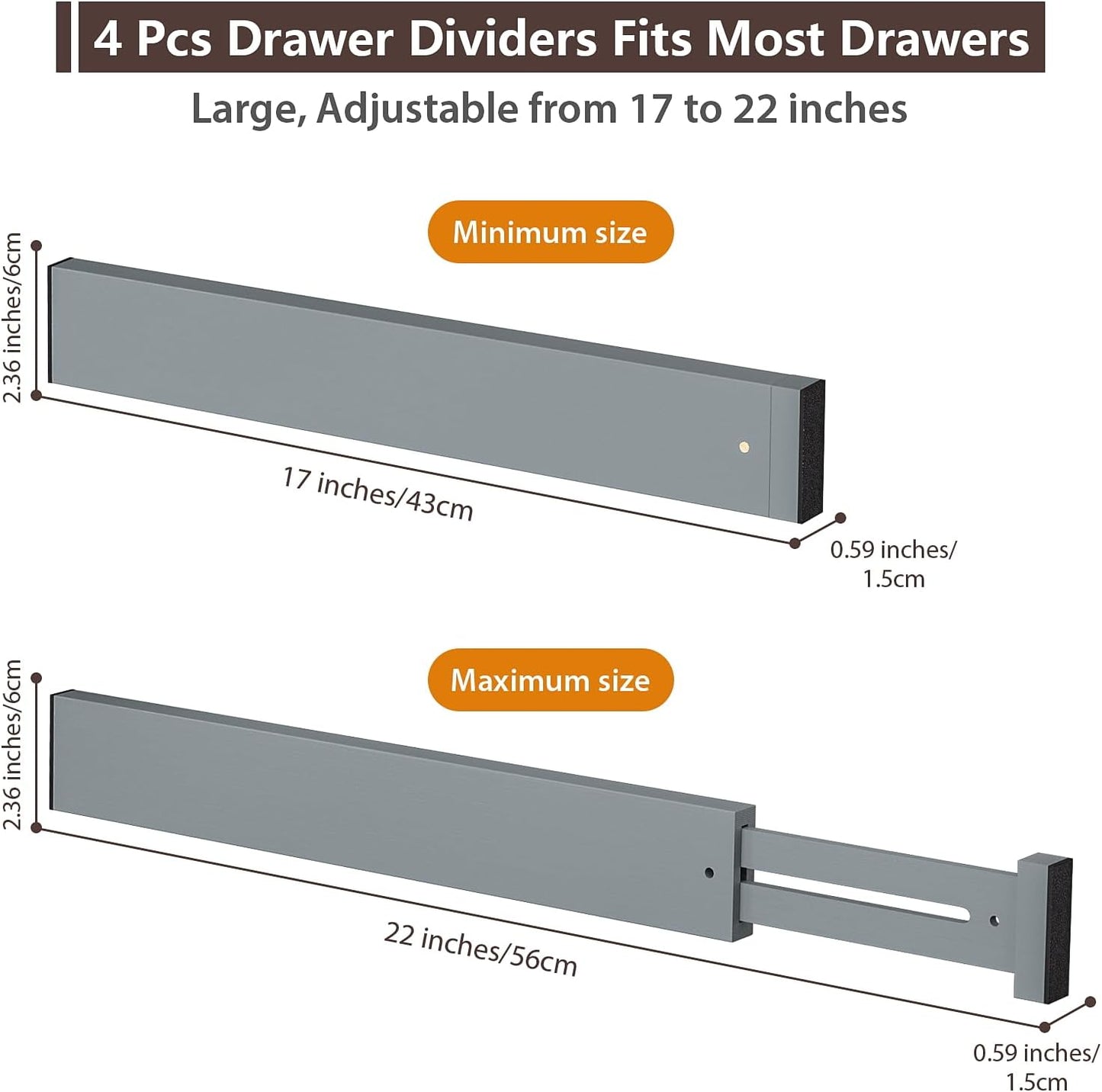 DUCOO 4 PCS Drawer Divider, 17"-22" Adjustable Bamboo Drawer Dividers Organizers, Expandable Separators for Kitchen, Clothes, Dressers, Home, Office