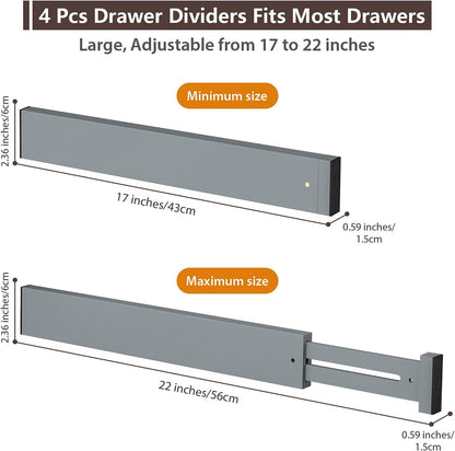 DUCOO 4 PCS Drawer Divider, 17"-22" Adjustable Bamboo Drawer Dividers Organizers, Expandable Separators for Kitchen, Clothes, Dressers, Home, Office