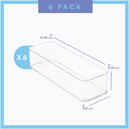 primebox Plastic Clear Drawer Organizers. Bathroom. Kitchen, Bedroom, Utensils, Office Organizer Bins, Storage Trays. Stackable. 9" x 6" x 2" Set of 6