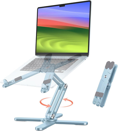 OMOTON LA10 360° Rotating Laptop Stand Riser for Desk, Ergonomic Foldable Computer Stand Adjustable Height Angles for Collaborative Work, Easy Storage Fit Macbooks,All Laptops up to 16 inches, Silver