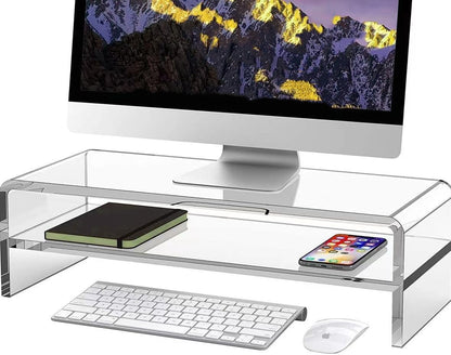 Acrylic Monitor Stand, 2 Tier Riser with Storage Shelf, Clear, 16/20 Inch, Home Office Desk Organizer (16in)