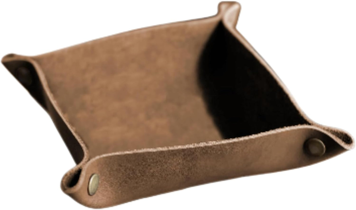 Genuine Leather Valet Tray | Desk Organizer | Catchall Tray | Full Grain Leather. Dimensions 6 x 6 x 1.75”. Made in The USA