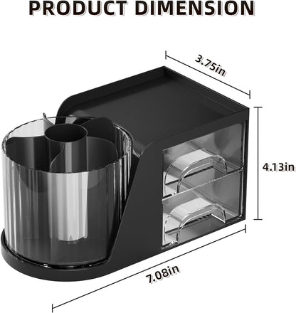 Marbrasse Desk Organizer with 2 Drawer, 360°Rotating Pen Holder, Desk Organizers and Accessories with 6 Slots Pencil Organizer + 2 Drawer, Art Supply Storage Box Caddy for Office (White)