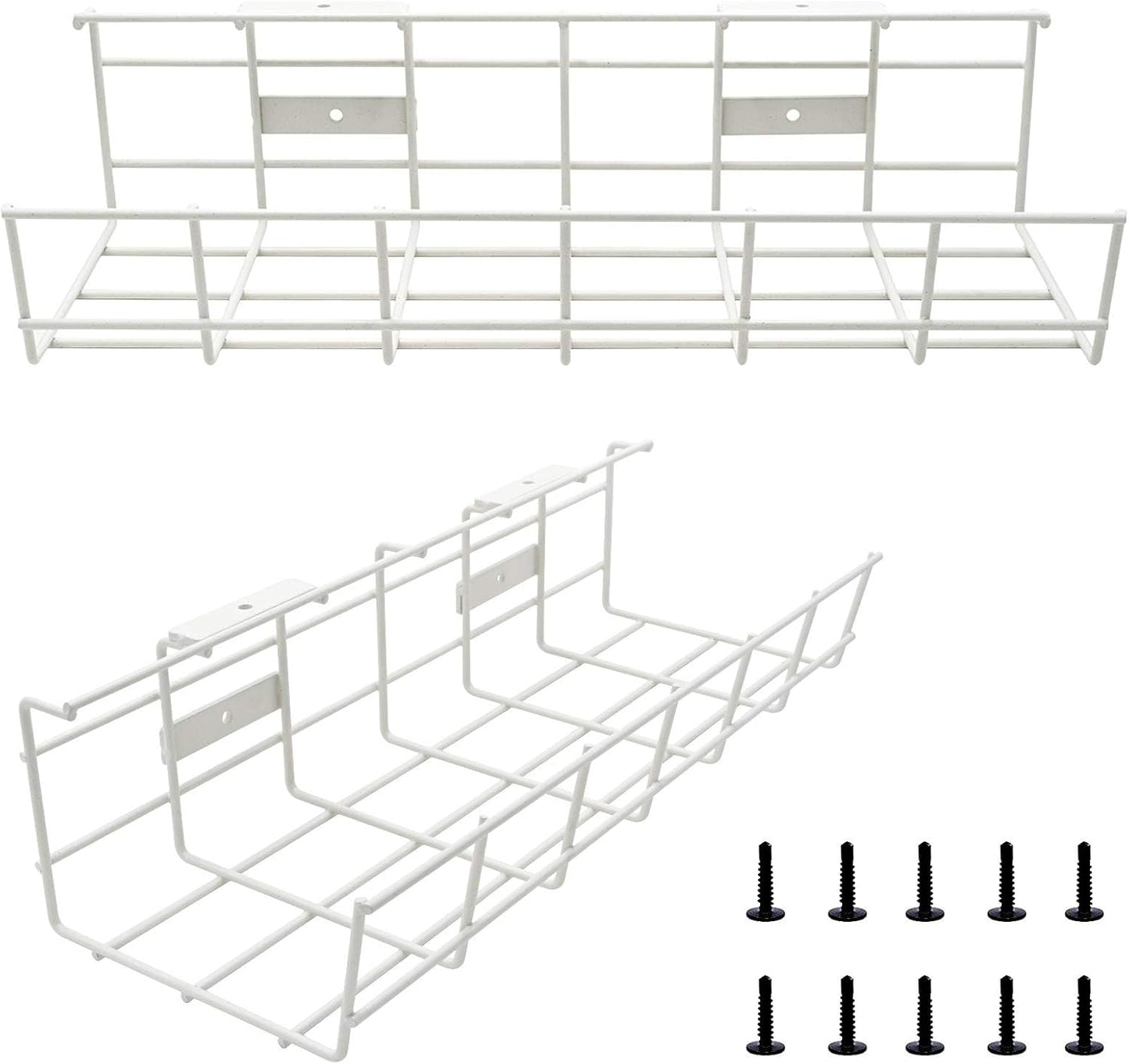 Under Desk Cable Management- 2 Pack Cord Organizer. Metal Wire Cable Management Tray for Office, Studio and Home. Super Sturdy Under Table Cable Management - Black Cable Organizer