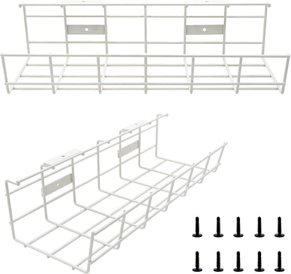 Under Desk Cable Management- 2 Pack Cord Organizer. Metal Wire Cable Management Tray for Office, Studio and Home. Super Sturdy Under Table Cable Management - Black Cable Organizer