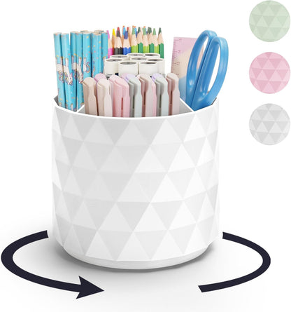 minimaliving Desk Organizer,Sparkling Diamond-like Pen Holder for Desk 360°Rotating Office Accessories,Pencil Cup with 5 Compartments Storage Box Caddy for Office,School,Home,Art Supply(White)