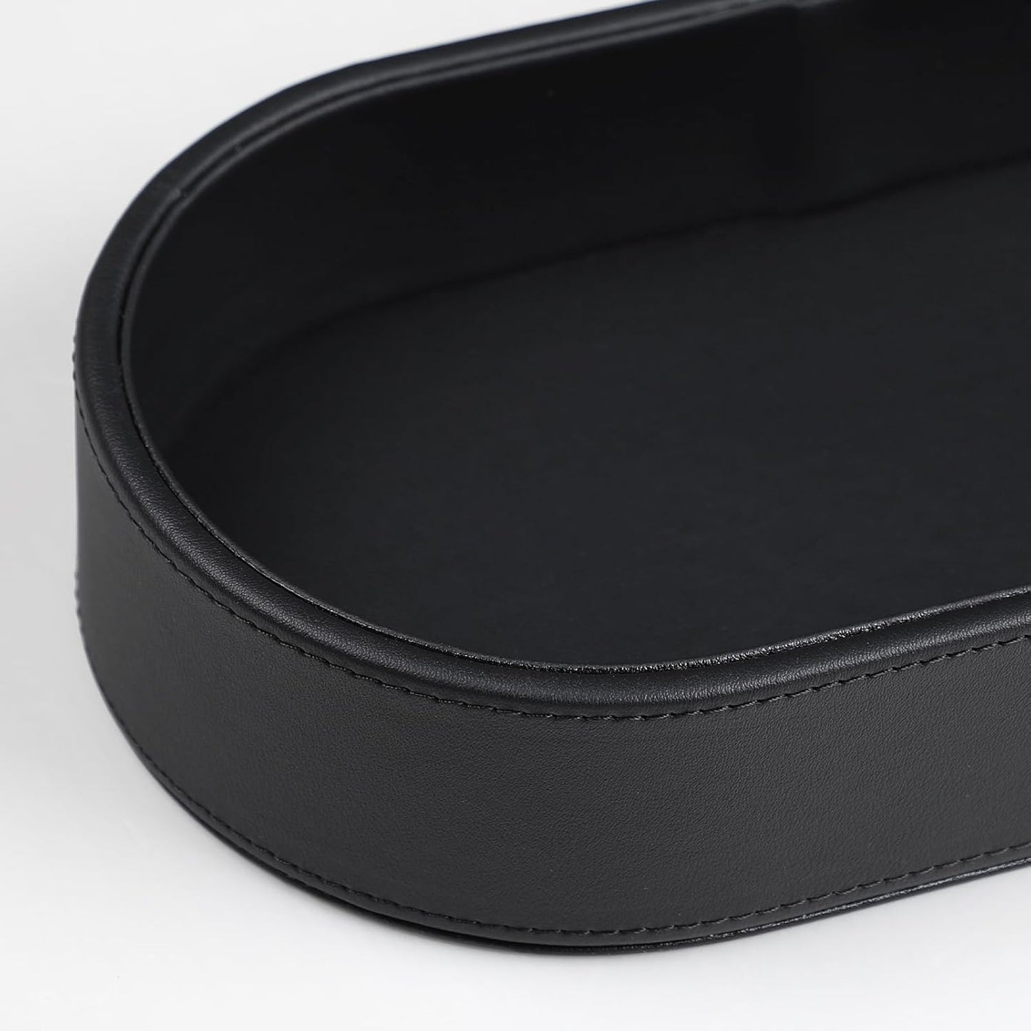Oval Desk Valet Tray, PU Leather Perfume Dish Bowl for Keys Wallet Watch, Decorative Trinket Vanity Jewelry Tray, Entryway Nightstand Organizer Women Men (Black)