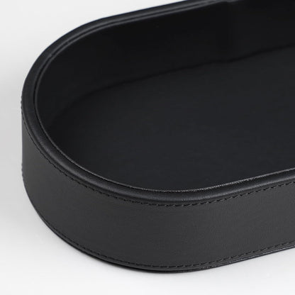 Oval Desk Valet Tray, PU Leather Perfume Dish Bowl for Keys Wallet Watch, Decorative Trinket Vanity Jewelry Tray, Entryway Nightstand Organizer Women Men (Black)