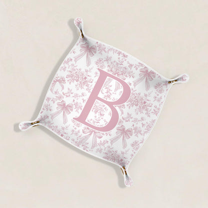 Gifts for Mom Initial Valet Tray,Pink Personalized Gifts for Women Mom Grandma Girlfriend,Nightstand Desk Accessories PU Leather Tray Organizer for Birthday Christmas Gift Ideas (B)