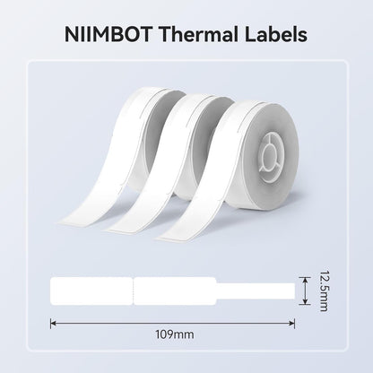 NIIMBOT White Cable Label Maker Tape for D11/D110/D101 Label Maker, 12.5 x 109 mm (0.49'' x 4.29''), 3 Rolls, Thermal Label for Home Office Labeling Tape Replacement