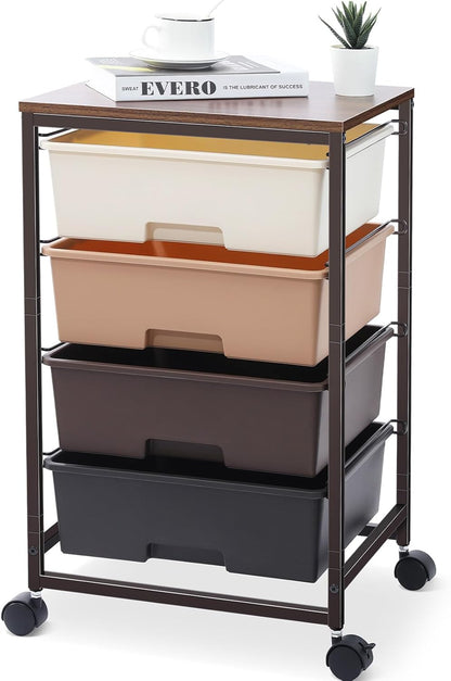 SYKIARIOL Utility Cart with 4 Drawers, Multipurpose Rolling Storage Cart with 4 Drawers and 2 Lockable Wheels, 4-Tier Rolling Storage Cart Organizer for Home Office Dorm, Bright White