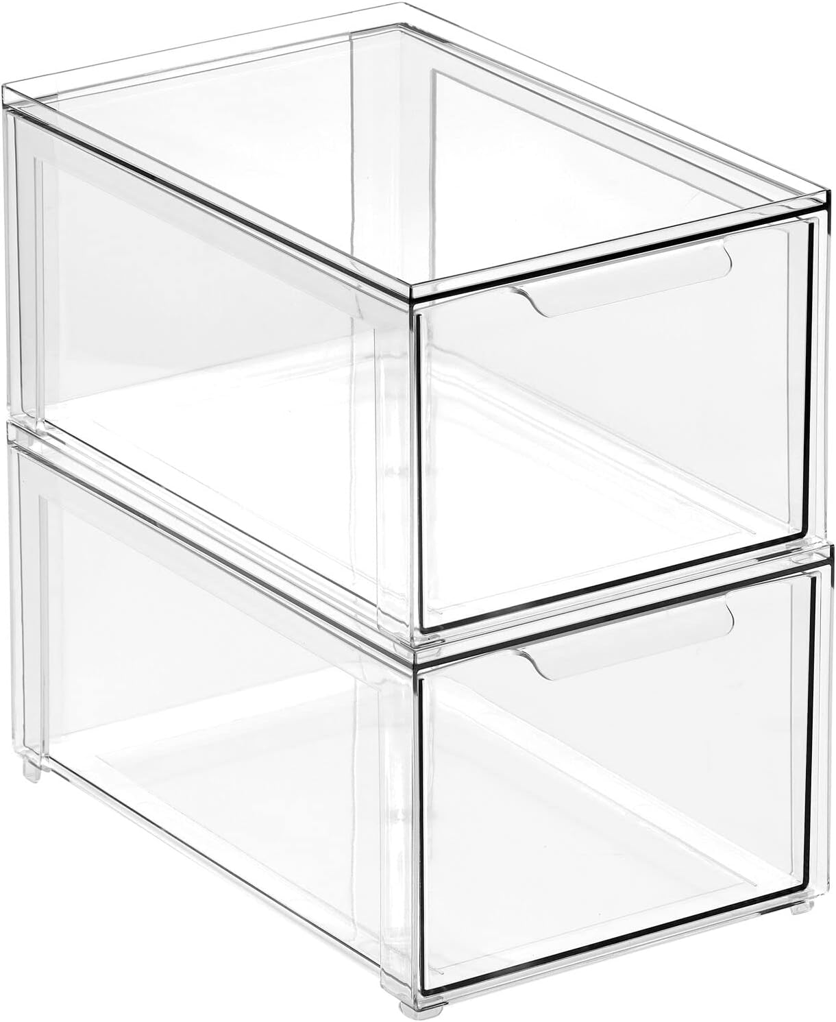 mDesign Plastic Stackable Closet Storage Organizer Bin Containers with Front Pull Drawer for Cabinet, Desk, Shelf, Cupboard, or Dresser Organization - Lumiere Collection - Clear