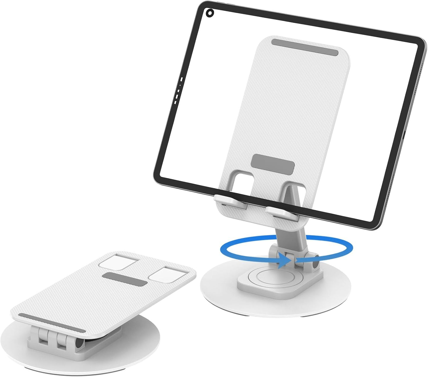 360° Rotating Cell Phone Stand for Desk, Adjustable & Foldable Phone Holder, Aluminum Desktop Phone Stand with Anti-Slip Base, Compatible with iPhone, iPad, Android Phones, K69-Black