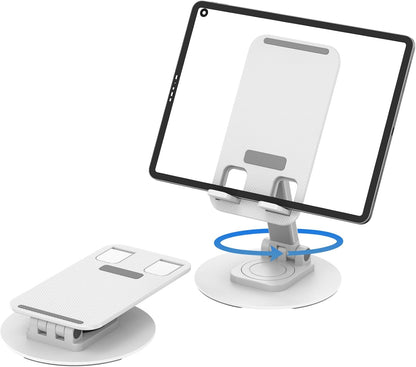 360° Rotating Cell Phone Stand for Desk, Adjustable & Foldable Phone Holder, Aluminum Desktop Phone Stand with Anti-Slip Base, Compatible with iPhone, iPad, Android Phones, K69-Black