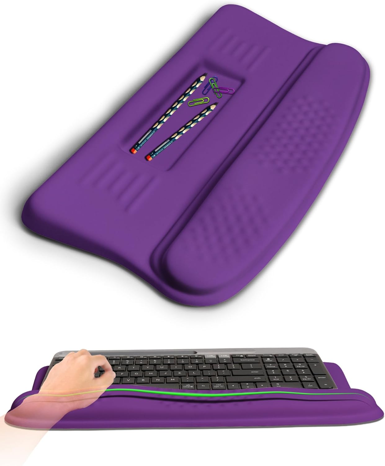 Ergonomic Wave Wrist Rest with Keyboard Stand, Cushioned Palm Rest, Comfortable Integrated Memory Foam for Natural Typing and Relieve Wrist Pain, Dark Night Black
