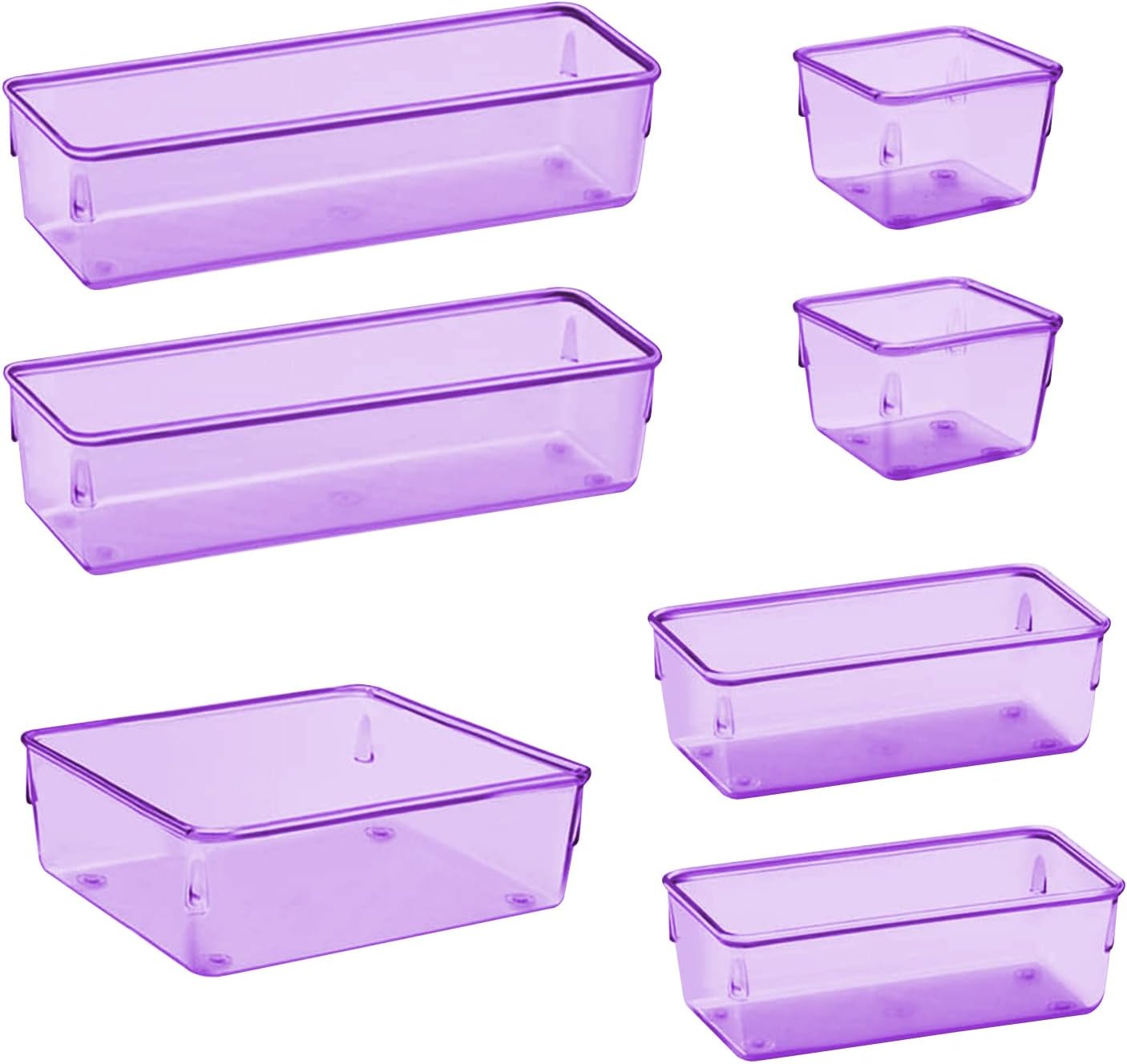Acrimet Drawer Organizer Modular, Box Tray Storage Bins for Office, Home, Makeup, Kitchen, Junk Drawer (7 Units - 4 Sizes) (Clear Purple Plastic)