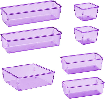 Acrimet Drawer Organizer Modular, Box Tray Storage Bins for Office, Home, Makeup, Kitchen, Junk Drawer (7 Units - 4 Sizes) (Clear Purple Plastic)