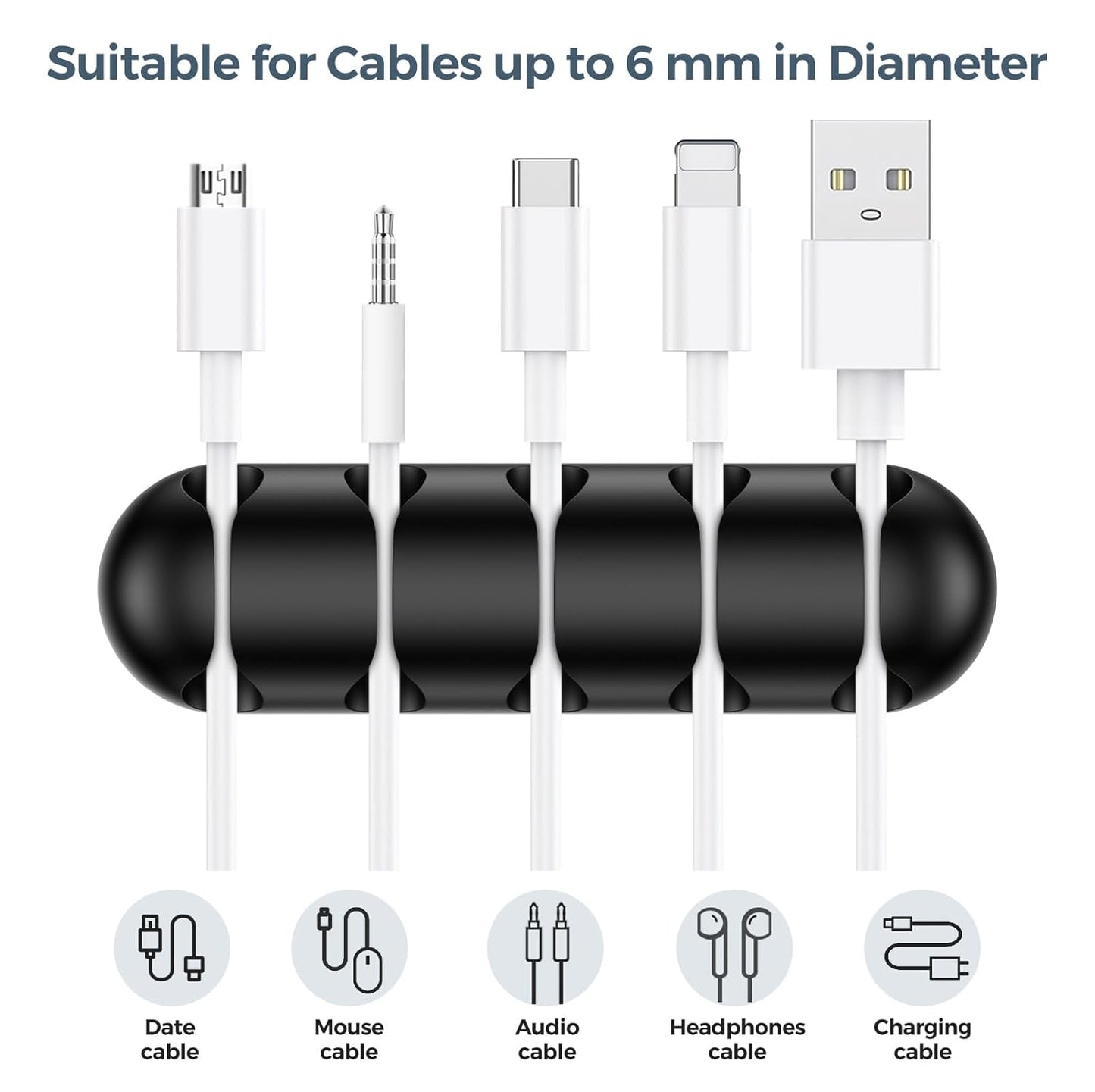 UNBREAKcable Cable Holder Clips, 5 Pack Cord Organizer for Desk, Silicone Adjustable Cord Clip, Adhesive Wire Management for Charging Cable USB Mouse Wire PC Car Office Home Nightstand Wall