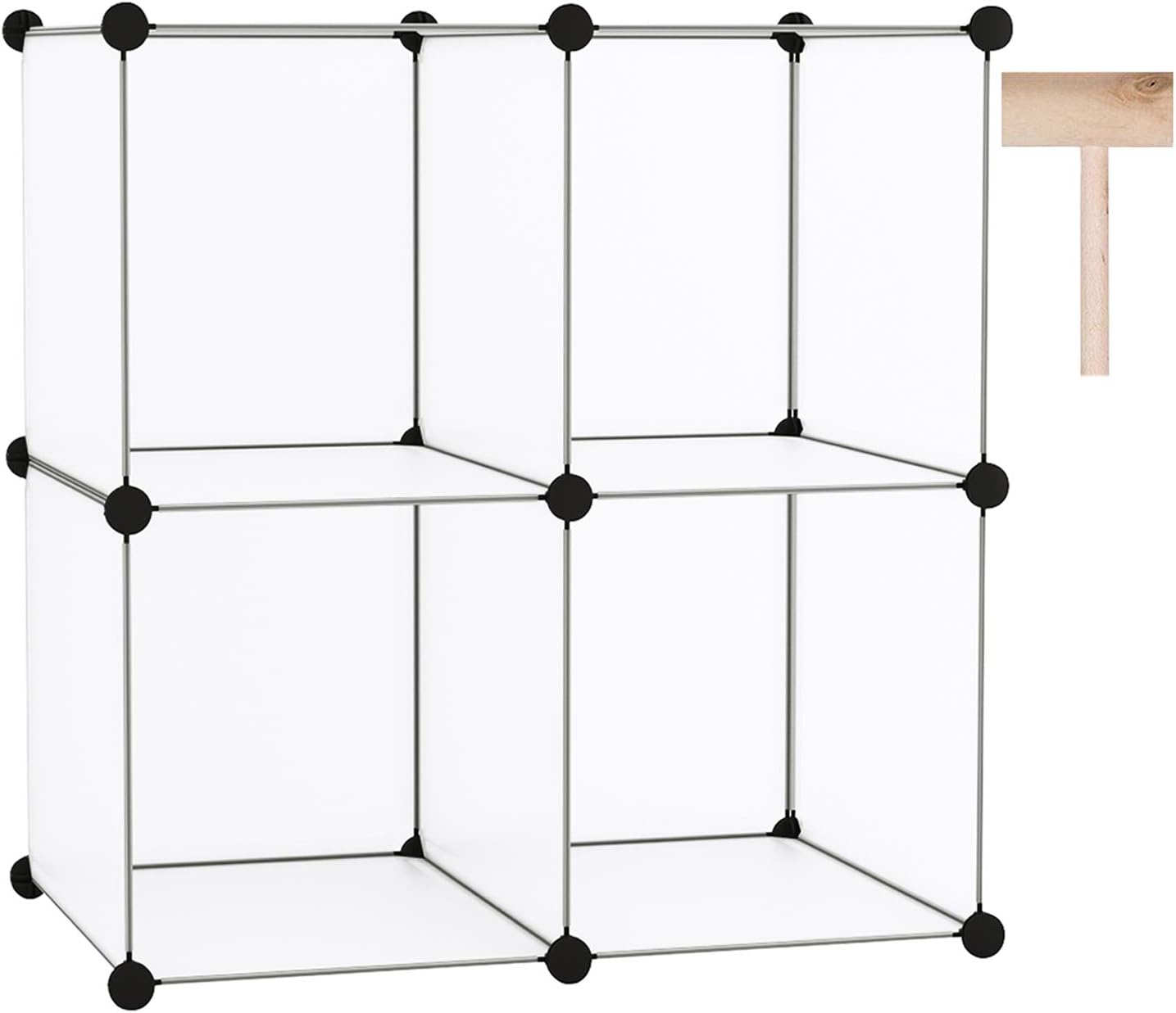 C&AHOME Cube Storage Organizer, 4-Cube Shelves Units, Closet Cabinet, DIY Plastic Modular Book Shelf Ideal for Bedroom, Living Room, Office, 24.8" L x 12.4" W x 24.8" H Milky UPCS04M