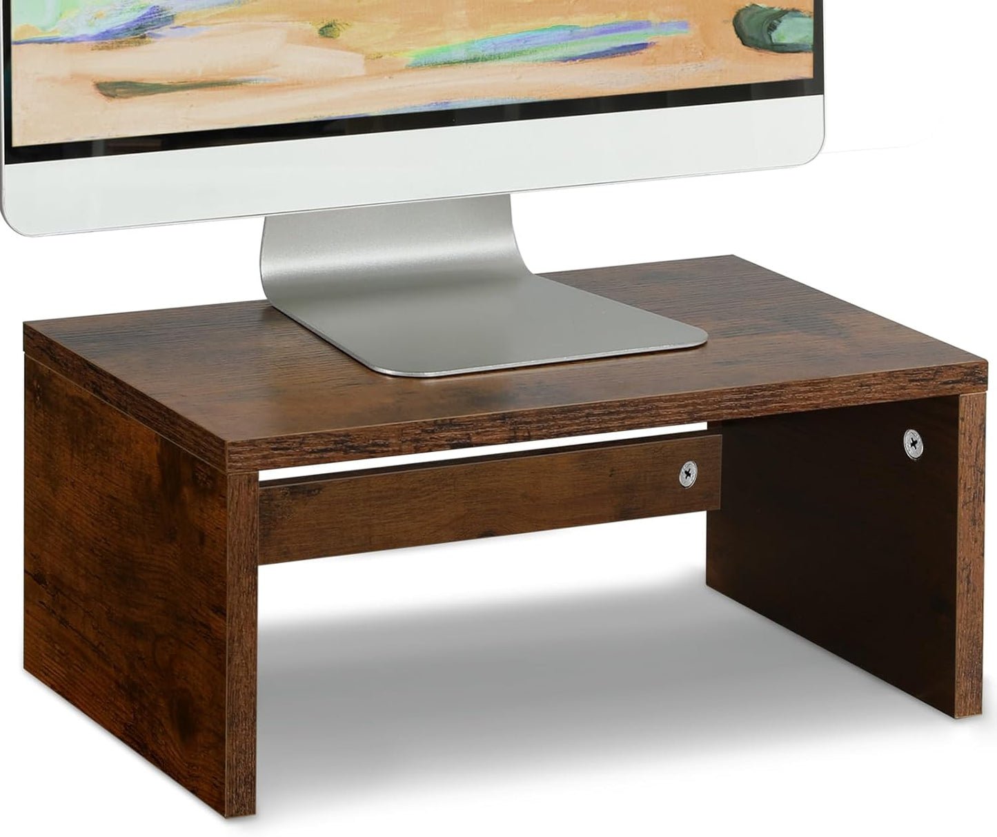 TEAMIX 14.2 inch Monitor Stand Riser, Rustic Brown Wood Monitor Riser with Storage for Desk Small Monitor Stand TV/Screen/PC/Laptop Riser Computer Stand Desktop Shelf (Brown-14.2 inch)