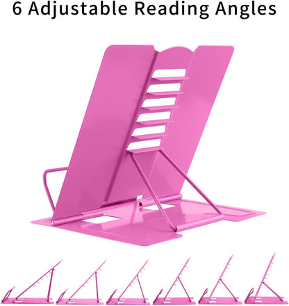 MSDADA Desk Book Stand Metal Reading Rest Book Holder Adjustable Cookbook Documents Holder for Recipes Textbooks Tablet Music Books, Mom Gifts, Gifts for Grandma Mom Mothers Day(Light Purple)