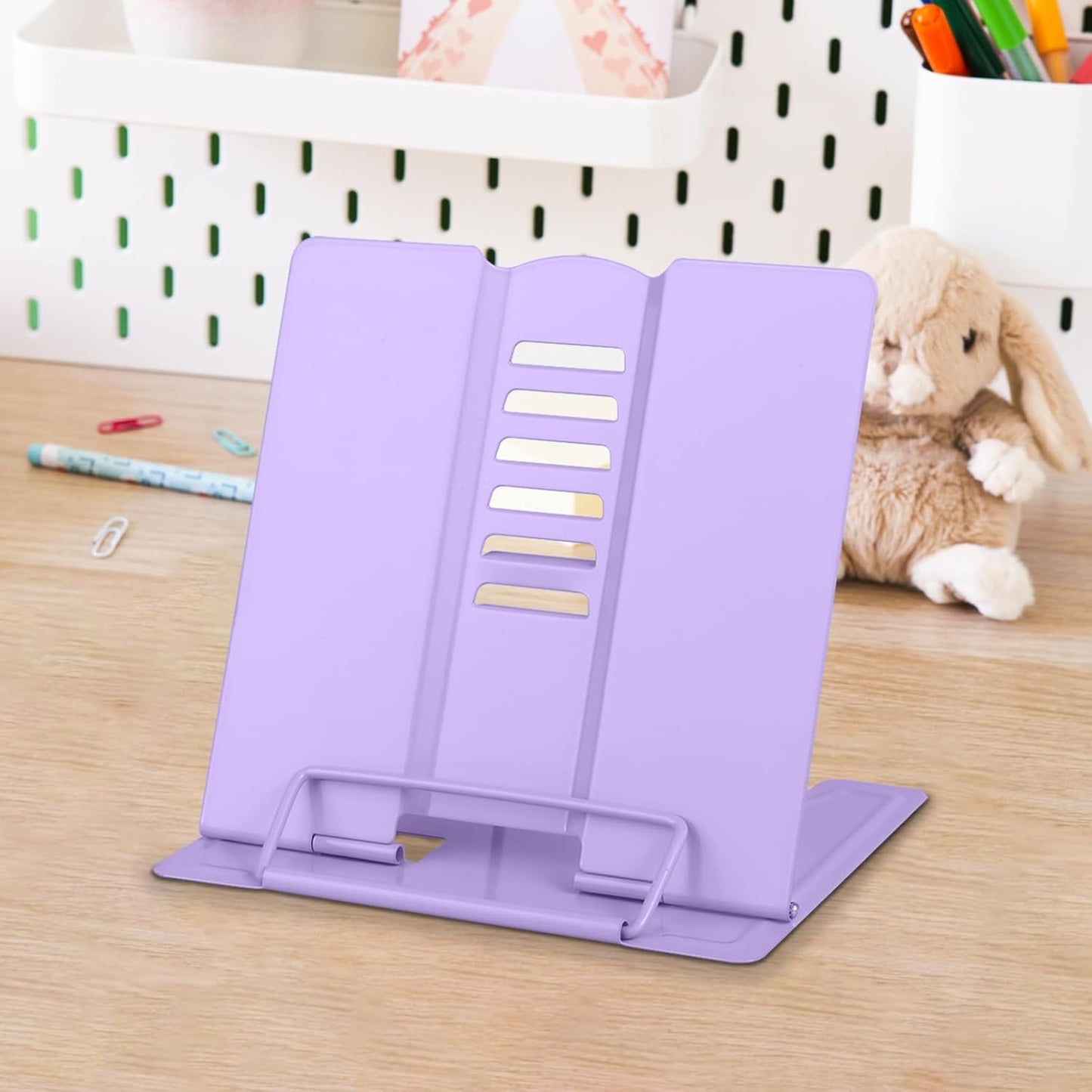 Honagu Small Book Stand Book Holder Metal Desk Stand for Reading Hands Free, Adjustable Cookbook Documents Holder, Portable for Music Books, Textbook, Recipe, Tablet, Ipad, Great Gifts (White)