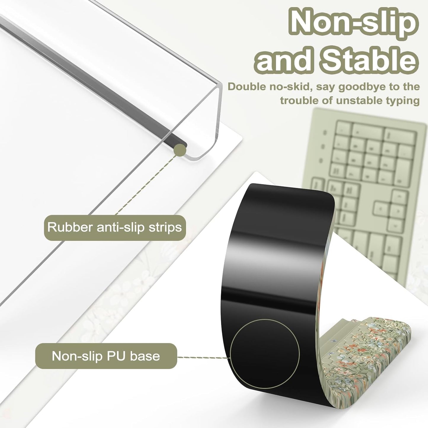 HAOCOO Ergonomic Keyboard Rest Wrist Pad,Comfortable Keyboard Wrist Rest Holder, 3-Level Height Adjustment Acrylic Keyboard Stand, Easy Typing Desk Accessories, Aesthetic Keyboard Riser for Desk