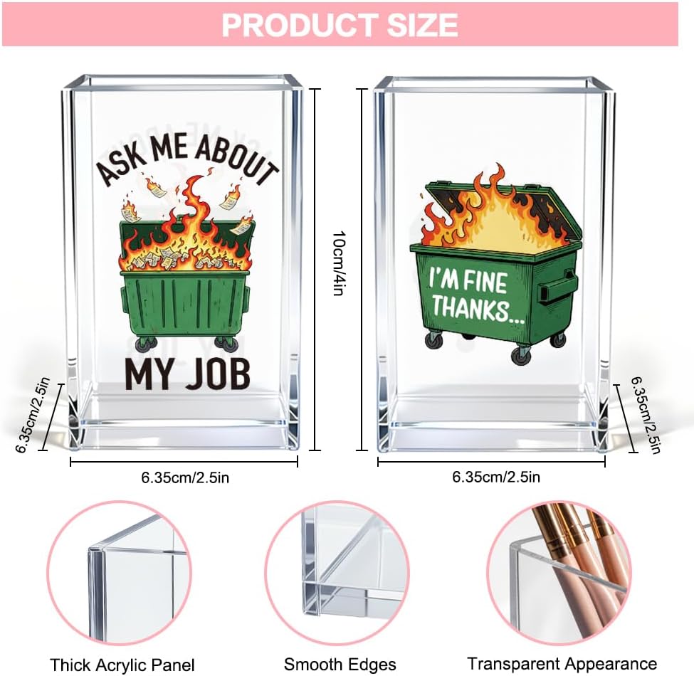 Everything is Figureoutable Acrylic Cosmetic Pencil Pen Holder Cup, Emotional Dumpster Fire Pencil Pen Holder Cup, Therapy Gifts, Mental Health Gifts for Women Colleague Boss Teacher
