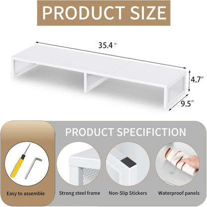 Dual Computer Monitor Stand Riser, Desk Organizers and Accessories, Printer & TV Stand, Desk Shelf, Office Desk Accessories & Desktop Workspace Organizer for Office Supplies, Black