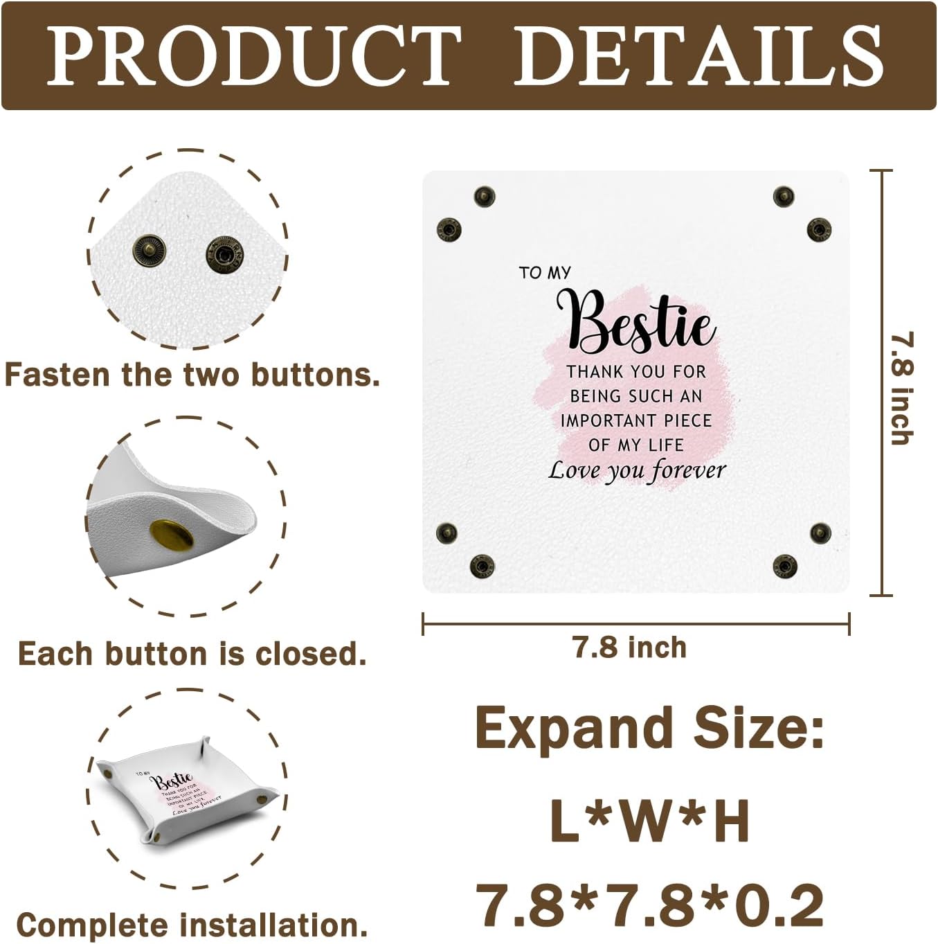 Inspirational Gifts for Women Jewelry Valet Tray, Motivational Positive Affirmations Gifts for Women, Blue Retro Nightstand Desk Accessories PU Leather Tray Organizer for Jewelry Rings Watches