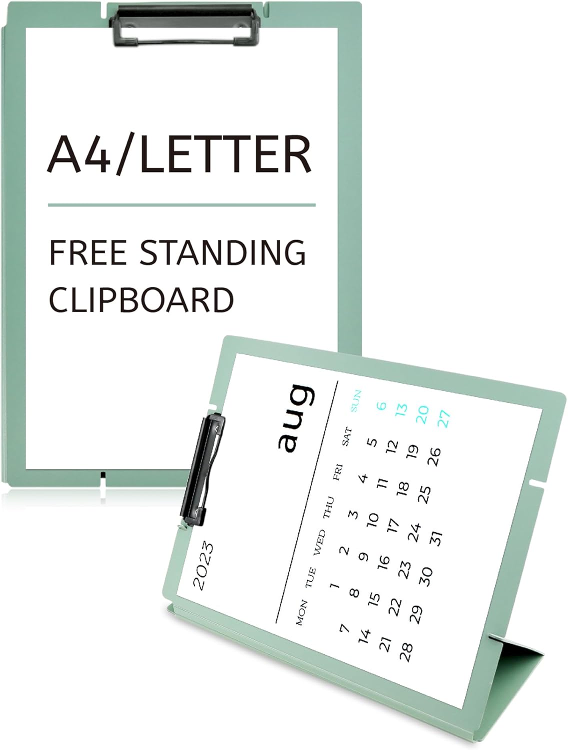 Free Standing Clipboard and Desktop Stand with Adjustable Buckles Easel Back - Foldable Stand and Document Holder for School, Office and Business Use (9.37 x 12.6 inches) (Light Green)