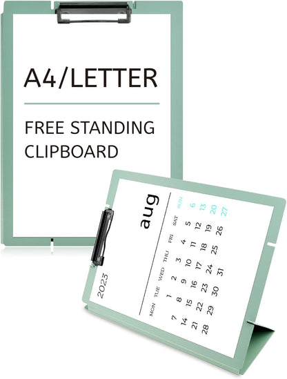 Free Standing Clipboard and Desktop Stand with Adjustable Buckles Easel Back - Foldable Stand and Document Holder for School, Office and Business Use (9.37 x 12.6 inches) (Light Green)