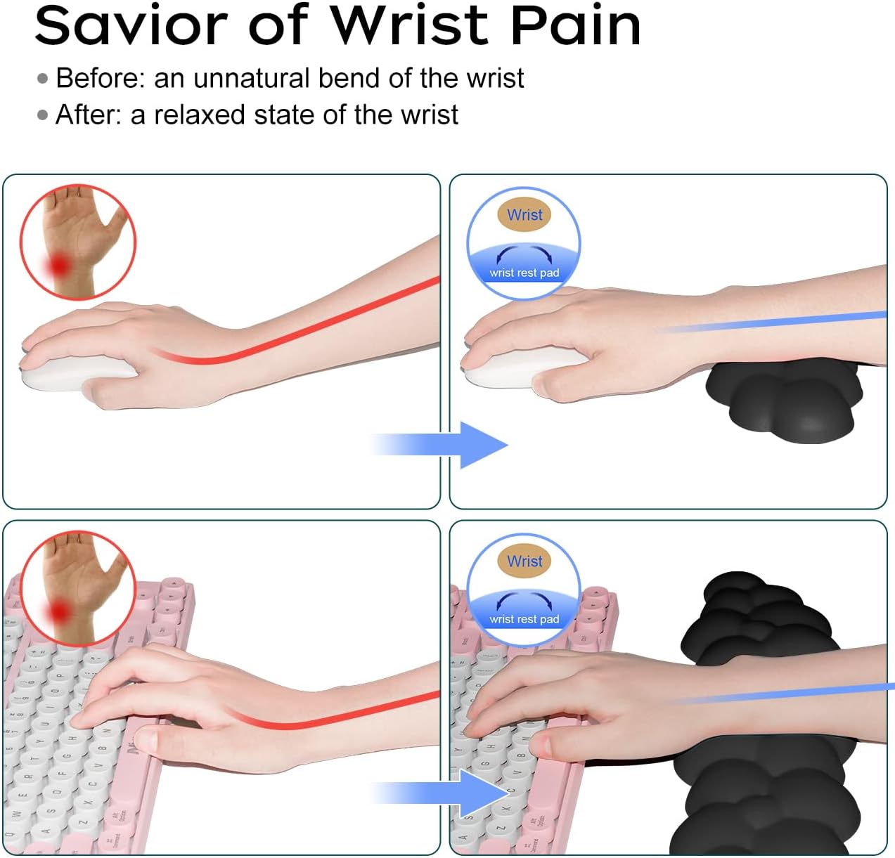 JIKIOU Upgrade Leather Cloud Keyboard Wrist Rest, Cloud Wrist Rest with Non-Slip PU Base, Comfortable Memory Foam Wrist Rest for Computer Laptop Mac Gaming Office and Pain Relief Christmas Wish Gift